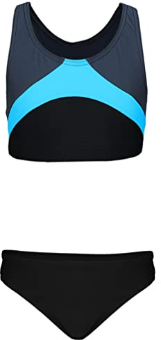 Aquarti Mädchen Sport Bikini Racerback Bustier & Bikinislip, Farbe: Schwarz/Graphit/Blau, Größe: 134