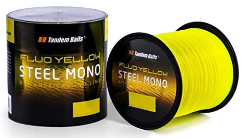 Tandem Baits 2-Pack Steel Mono Fluo Angelschnur für Angelrute | Angelzubehör Karpfenrute | Nylonschnur zum Große-Fische-Angeln | Karpfenzubehör Profis & Hobby-Angler 12 m /,35 mm Gelb