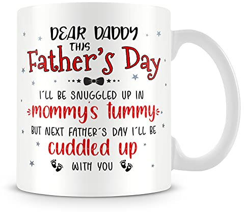 Giftme Fathers Day Dear Daddy This Fathers Day I ll Be Snuggled Up in Mommy's Tummy Daddy to be Coffee Tea Mug Unique 11oz White Ceramic Mug.