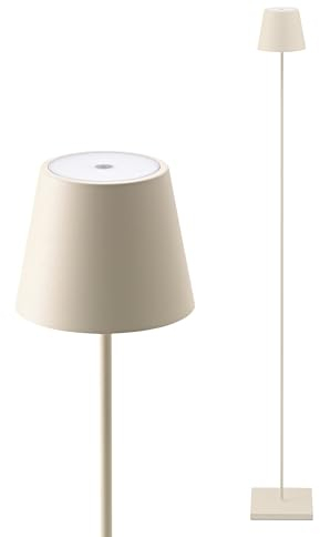 SIGOR Nuindie Stehleuchte - Dimmbare LED Akku-Stehlampe Indoor & Outdoor, IP54 spritzwassergeschützt, Höhe 120 cm, aufladbar mit Easy Connect, 12 h Leuchtdauer, dünenbeige