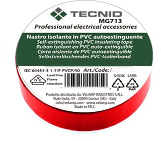 TECNID Nastro Isolante in PVC - 15mm x 10mt - Spessore 0,13mm – Impermeabile e resistente al calore – Lunghezza 10mt - Colore Rosso