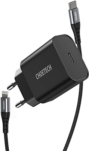 Choetech Schnellladegerät 18W PD mit USB-C auf Lightning Kabel 1.2M Schwarz