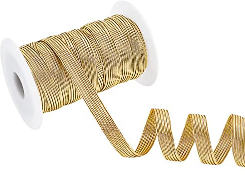 arricraft 21.87 Yards 10mm Width Gold Elastic Band, Glitter Metallic Flat Elastic Strap Braided Elastic Band, Elastic Stretch Ribbon for Sewing and Crafting