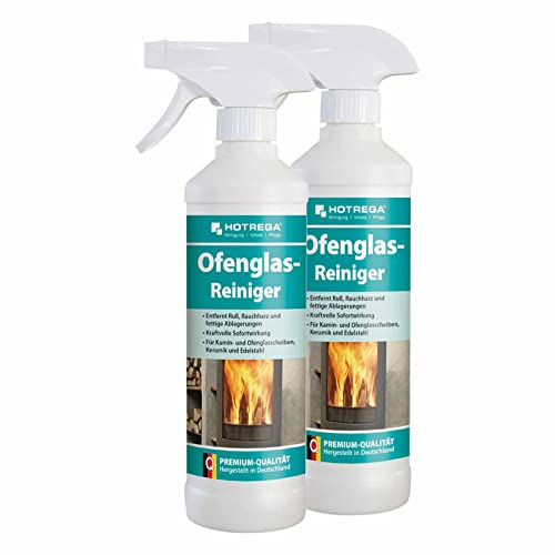 HOTREGA Ofenglasreiniger 2x 500 ml | Gebrauchsfertiger Reiniger für Kamin- und Ofenglas | Entfernt Ruß, Rauchharz & fettige Ablagerungen streifenfrei
