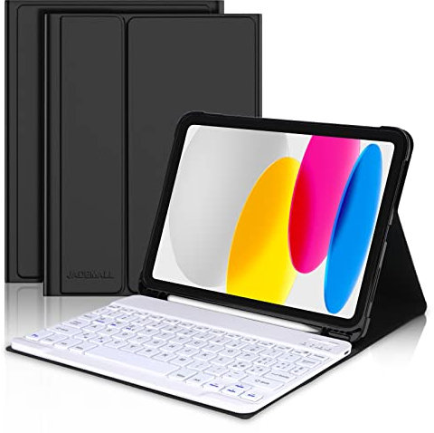 JADEMALL Custodia Tastiera per iPad A16 11/10 Generazione 2025/2024, Italiano QWERTY Tastiera Bianca Staccabile Magnetica con Supporto per Apple Pencil per iPad 10/11 Generazione, Nero