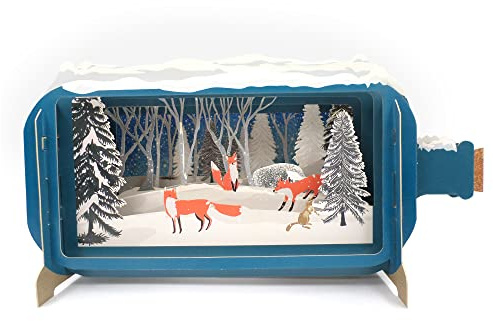 Message In A Bottle Winter Woodland Foxes Pop Up Christmas Card By Alljoy Cards XMIB066