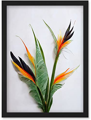 Wee Blue Coo Bird of Paradise Stem Leaves and Flowers Tropical Plant Botanical Artwork Framed Wall Art Print A4