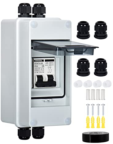 DIHOOL PV Sicherungsautomat, PV Anlage DC Trennschalter ip65 Leistungsschalter Solaranlage, DC12-400V, 10-63A, 2-pilog DC Schaltungsschutz(25A)