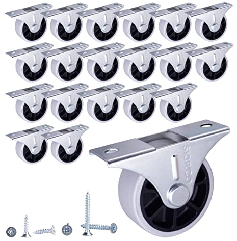 SKIR'CO (20 pièces) 40 mm roues en caoutchouc, roulettes de meubles, roulettes fixes, non pivotantes, vis incluses