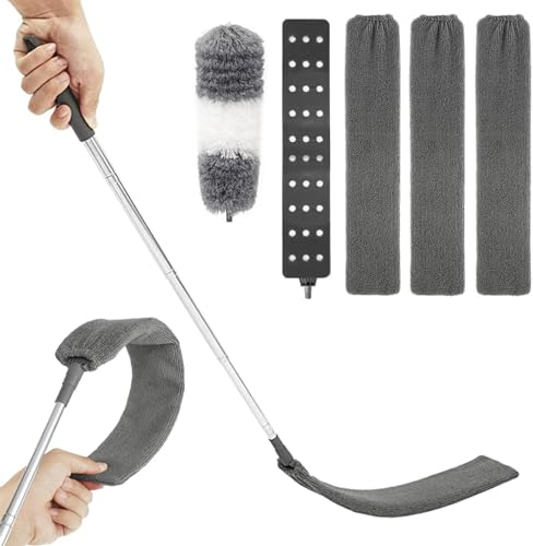 Palwin 6pcs Asta Telescopica Spolverino Per Polvere,Panni Cattura Polvere Scopa Cattura Polvere, Spolverino Telescopico in Piuma con 80-245cm Asta Telescopica da Utilizzare Sotto Letti Divani Pareti