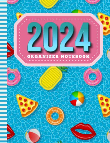 2024 Organizer Notebook: 8.5x11 Large Dated Monthly Schedule With 100 Blank College-Ruled Lined Paper Combo / 12-Month Life Organizing Gift / Colorful ... Pool Float Art Pattern - Water Sport Cover