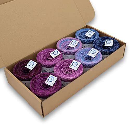 Farbverlaufsgarn, Wunderkiste 3-fädig 2.000m, (8 X 250m) 400g, BOBBEL Farbverlaufsgarn zum Stricken und Häkeln, Garn, Wolle, Yarn for knitting and crocheting (WU0059)