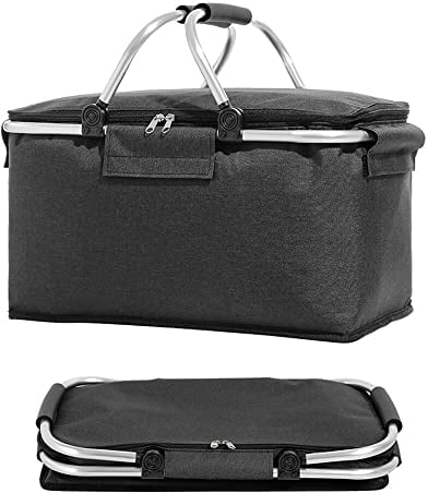 SKJJL Einkaufskorb Faltbar Mit Kühlfunktion, Thermo Tragekorb Isolierte Einkaufstasche Mit Stützstange, Thermotasche Kühltasche Lunchtasche Mit Großem, Picknickkorb Kühlkorb Tragekorb Für Camping