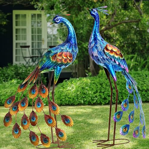 Kircust Pfauen-Dekoration, Gartenstatue und Skulptur, Metall-Pfau, Hofkunst, Rasendekoration, große Vögel, Gartenskulpturen und Statuen für Terrasse, Hinterhof, Teich, Heimdekoration
