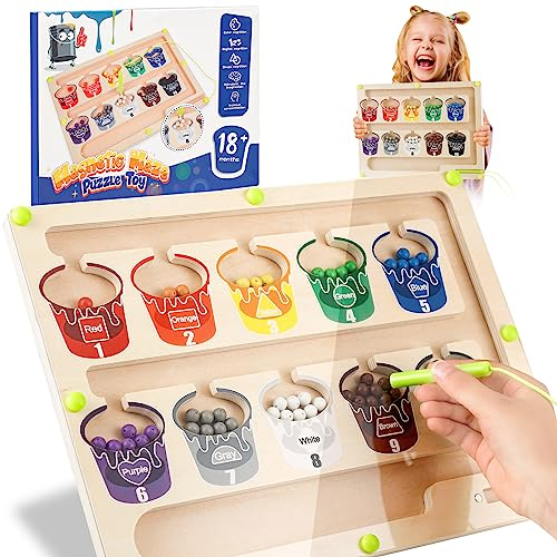 Stfitoh Montessori Toys for 2 3 4 5 Year Olds Boy Girl Kids,Magnetic Maze Wooden 2-5 Gifts Old Boys Girls Kids Age Educational Birthday Gift, Medium (WJ12662AXXYT)