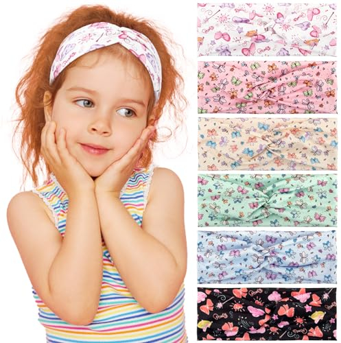 BETESSIN 6pz Fasce per Capelli Bambina Farfalla Fascia Fasce Elastiche Turbante per Decorazione Capelli Bambina Bimba 5-15 Anni