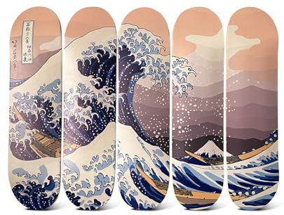 Leinwandbild – Hokusai Great Wave Off Kanagawa Skateboard Deck Art | Leinwand-Wanddekoration, für Zuhause, Wohnzimmer, Büro, Bauernhaus, Skateboard-Deck, für Liebhaber und Enthusiasten