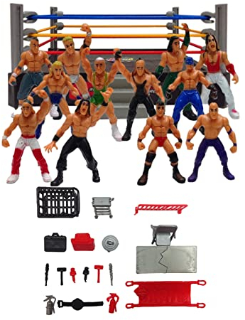 Visiblurry Wrestling-Spielzeugset, Komplettes Wrestling-Figuren-Spielset Mit 1 Ring, 12 Figuren Und 1 Zubehörsatz, Mini-Wrestling-Spielzeugset, Langlebige Wrestler-Figuren, Wrestling-Spielzeug