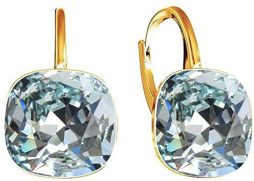 SQUARE Damen Hängend Ohrringe 925 Silber Marken Kristalle Zirkonia - 24 karat Vergoltet Schmuck für Frauen und Mädchen - Hängeohrringe Ideal für Geschenke (Light Azore)