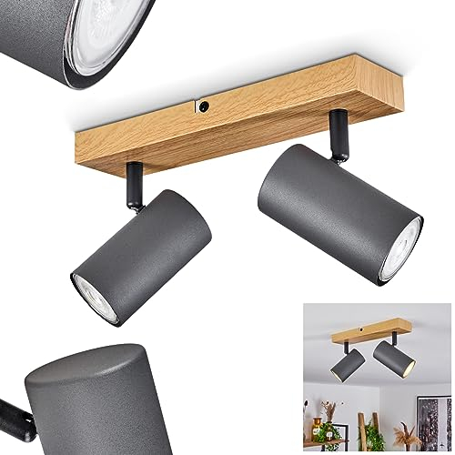 Deckenleuchte Javel, moderne Deckenlampe aus Metall/MDF in Schwarz/Braun/Holzoptik, moderne Leuchte mit verstellbaren Strahlern, 2-flammig, 2 x GU10, ohne Leuchtmittel