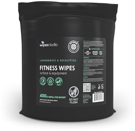 Wipex EWG-geprüfte Fitness-Tücher für Fitnessgeräte, Zitronengras, Eukalyptus und Essig zur Reinigung von Oberflächen, Yogamatte, Fitnessreiniger und Peloton-Fahrräder, 400 Stück