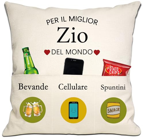 Bommex Zio Copricuscino 18x18 Pollici con 3 Tasche - Regalo da Nipote per Compleanno, Festa del Papà, Natale