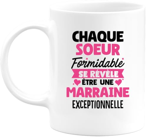 quotedazur - Mug Annonce Marraine - Formidable Se Révèle Être Une Marraine Exceptionnelle - Cadeau Future Marraine - Annonce Grossesse - Blanc/Céramique