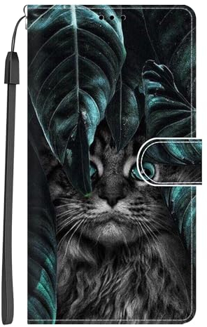 Xkladz Handyhülle für iPhone 15 Hülle PU Leder Klapphülle Klappbar Schutzhülle Handytasche mit Muster Motiv Kartenfach Stoßfeste Brieftasche Flip Case für Mädchen Junge Silikon Cover, Grau Katze