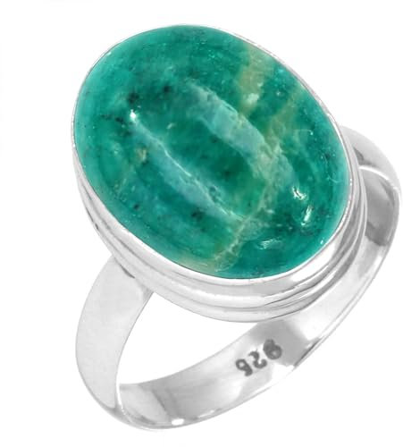 Jeweloporium Grüner Amazonit-Silberring, Größe 61 (19,4), 925er Sterlingsilberring für Damen, natürlicher, klobiger ovaler Edelstein, handgefertigter Schmuck