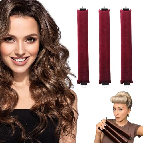 Yeria Lot de 3 bigoudis sans chaleur - Bigoudis pour la nuit - Ruban à friser Overnight Blowout - Bigoudis pour dormir - Bigoudis sans chaleur - Grand pour tous les types de cheveux (bordeaux, 3