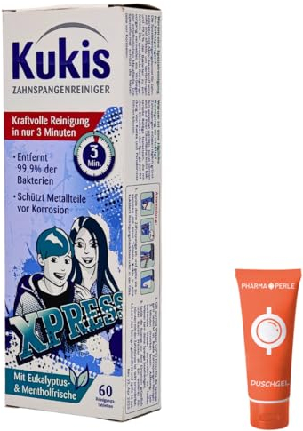 Kukident Kukis Zahnspangen-Reiniger, 1x 60 St. I Reinigungstabletten für Zahnspangen I schnelle Reinigung I Eukalyptus- & Mentholfrische I Spar-Set plus Pharma Perle give-away