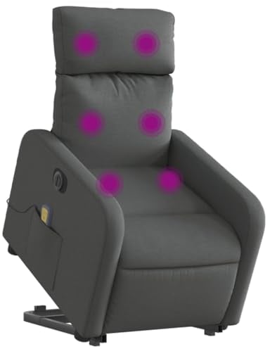 vidaXL Massagesessel, Sessel mit Aufstehhilfe Elektrisch, Relaxsessel mit Liegefunktion Vibrationsfunktion, Fernsehsessel Liegesessel Aufstehsessel, Dunkelgrau Stoff