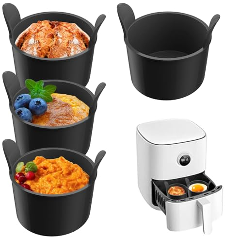 Vesone Moules À Œufs pour Friteuse À Air, Lot De 4 Coquetie en Silicone, Petit Bol en Silicone pour Friteuse À Air, Ramequins Ronds Antiadhésifs en Silicone pour Gaufres, Cupcakes