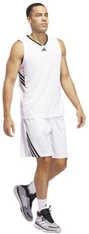 adidas Men's Basketball Legends 3-Stripes Tank Top, White/Black, Medium, White/Black, M