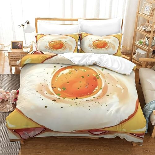 Pechiwuo Bettwäsche 135x200 cm Sandwich Bettwäsche-Set Spiegelei Winter Bettbezug Weiche Mikrofaser Bettzeug Set 3D Print Bettbezüge 135x200 cm + 2 Kissenbezug 80x80 cm K747