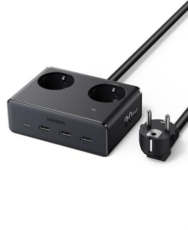 UGREEN Steckdosenleiste mit USB C Mehrfachsteckdose Schalter 6-Fach 20W Schnellladen 3680W Steckdosenwürfel mit Überspannungsschutz mit 1,5m Verlängerungskabel für Schreibtisch,Büro