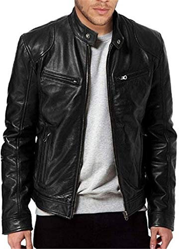 Blouson bomber en cuir pour homme – Veste bomber en similicuir à col à revers style vintage classique décontracté coupe régulière veste coupe-vent zippée chaude à manches longues coupe-vent pour