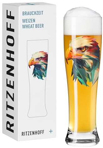 RITZENHOFF 3481014 Verre à bière de blé 500 ml Série Brauchzeit – Motif animal – Motif aigle – Impression numérique multicolore – Fabriqué en Allemagne