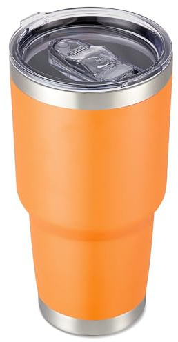 Cool Yoleb 30 oz Tumbler with Lid Stainless Steel Tumblers Vacuum Insulated Cup Reusable Powder Coated Travel Mug Double Wall Leak Proof Portable Cups Keep Cold Drinks for 9 Hours, Orange, 1 Pack