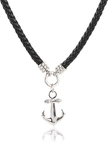 Premium Herren Lederkette mit Ankeranhänger aus Edelstahl – Maritimer Schmuck für Männer – Verstellbare, langlebige Halskette – Perfekte Geschenkidee in eleganter Geschenkbox (55, Harbor Forge)