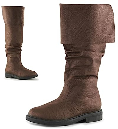 ORANDESIGNE Stivaletti da Uomo Medievali Stivali in Pelle PU Vintage Scarpe Piatte Corte Rinascimento Cavaliere Vichingo Prince Scarpe Cosplay Accessori per Costumi Pirata H Marrone 45 EU