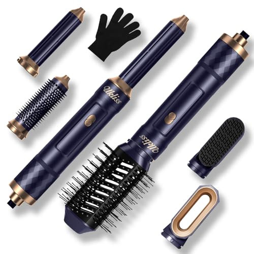 UKLISS Secador de Pelo Profesional - 6 en 1 Cepillo de Aire Caliente con Rizador Automático, Thermal Brush, Secado Rápido, Moldeador Pelo Voluminizador para Rizador Alisar Volumen (Azul)