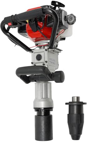 32.7 CC 2-Takt Benzin Pfahlramme, T-Post Driver Fence Farm Hammer, Zaunpfahl Ramme Handramme Benzin 1000W, 2 Rammloch Adapters 55mm/70mm, Luftkühlung, Einzylindrisch, Handzugstarter, 0.9L Tank