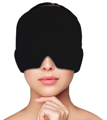 Migraine Relief Cap Reusable Cold Hot Therapy Migraine and Headache Relief Cap Single-Sided Gel Ice Hot Pack Mask Odorless for Tension Headache,Chronic Migraine,Puffy Eyes,Sinus Stress (Black)