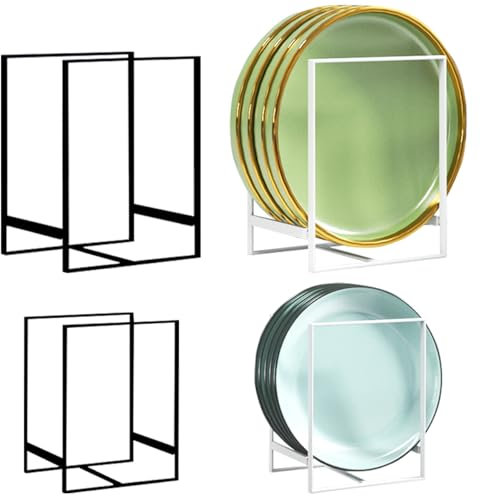 XingyLi de 4 organisateurs d'assiettes, 2 tailles d'assiettes, étagère de rangement pour armoire de cuisine, assiettes debout séchées, étagères, distributeur d'assiettes en métal pour plan de travail,