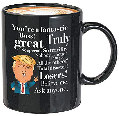 WXWUDEI Tasse à café Trump pour Boss Office Boss Lady Great Leader Head Manager Capital Mather Day Président Conservateur Républicains 325 ml Noir