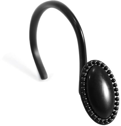 Black Decorative Shower Curtain Hooks: Matte Black Oval Design Rustproof Heavy Duty Metal Shower Rings for Bathroom - Classic Elegant Shower Curtain Hangers for Shower Rod - Set of 12