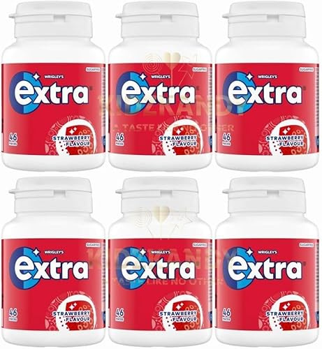 Xtra Strawberry Chewing Gum Bottle 46pcs x 12, Sugar-Free Fruity Snack for Fresh Breath Refreshment Tub