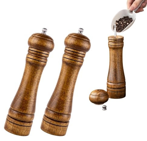 Salt and Pepper Grinders Set, 8 inch Wood Salt Mill Pepper Shaker, Manual Pepper Mill Grinder, Adjustable Ceramic Shaker for Barbecue Kitchen Decoration Restaurant (Set of 2)(Size:8 inch)