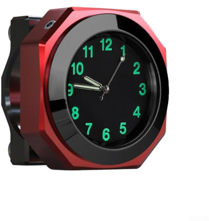 HpLive Motorrad Uhr wasserdicht,Motorrad Lenkeruhr,Aluminiumlegierung Motorraduhr Wasserdichte Halterung Quarzuhr Uhr Leuchtend(red)